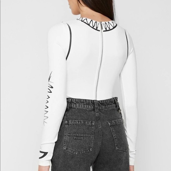 SKETCH CONTOUR LONG SLEEVE BODYSUIT - WHITE - Picture 3 of 3